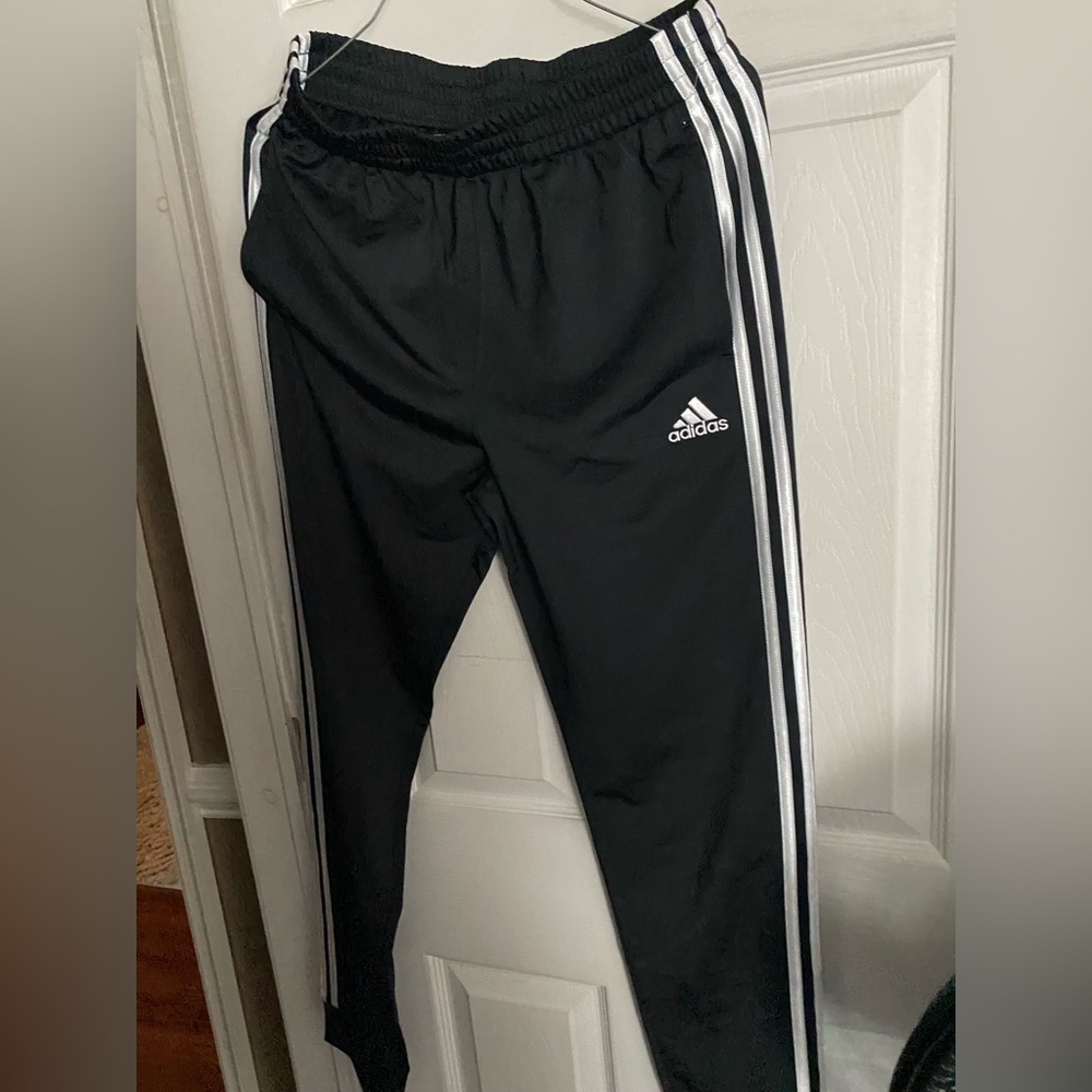 Adidas Kids Black Joggers with White Stripes